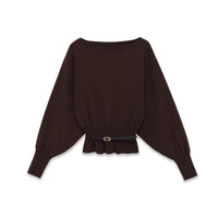 Luisa | Oversized Peplum Blouse Brown Belted Waist