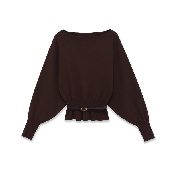 Luisa | Oversized Peplum Blouse Brown Belted Waist