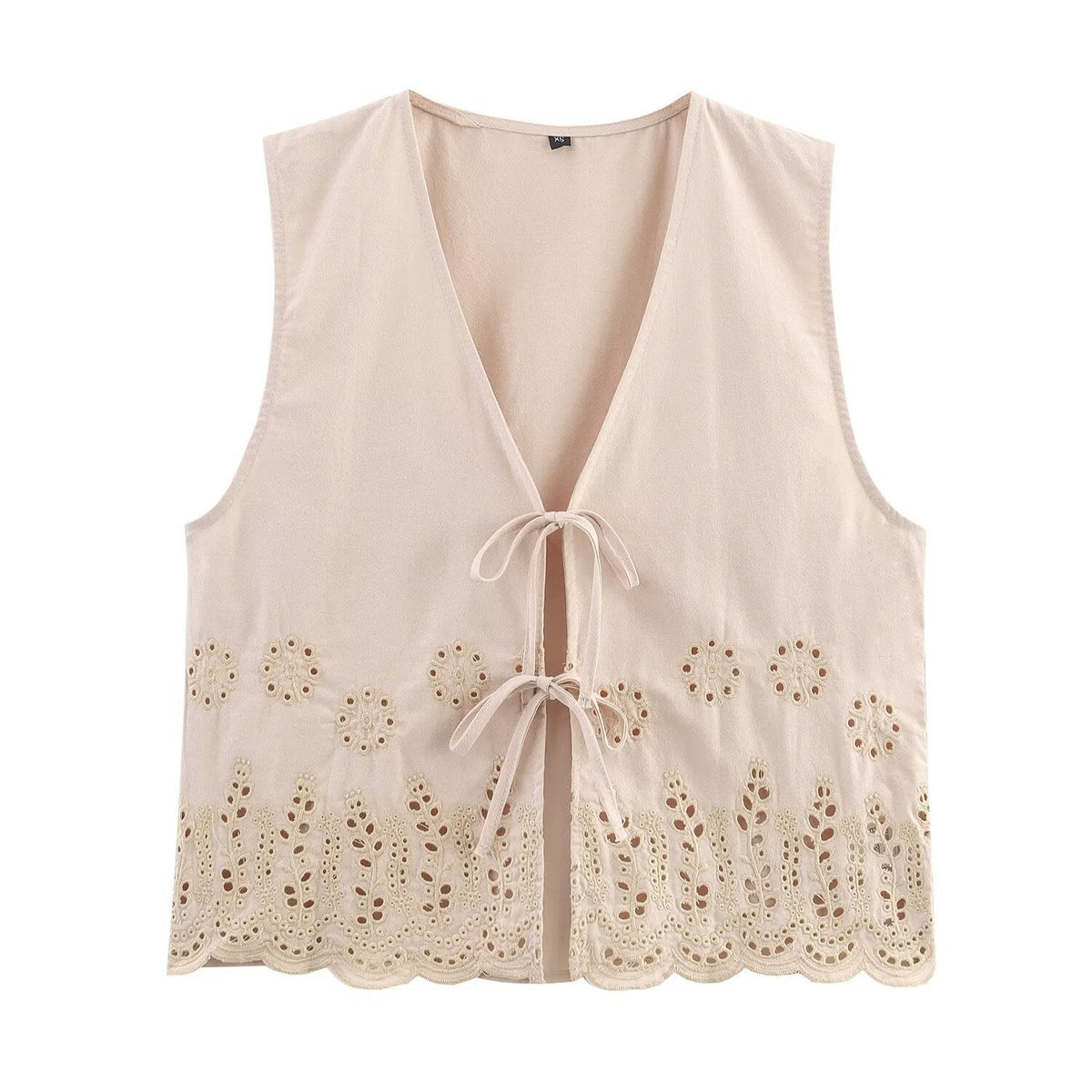 Fleur | Sleeveless Lace Eyelet Cardigan Black Tie Front