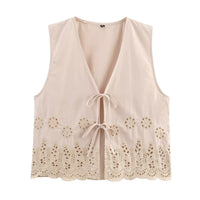 Fleur | Sleeveless Lace Eyelet Cardigan Black Tie Front