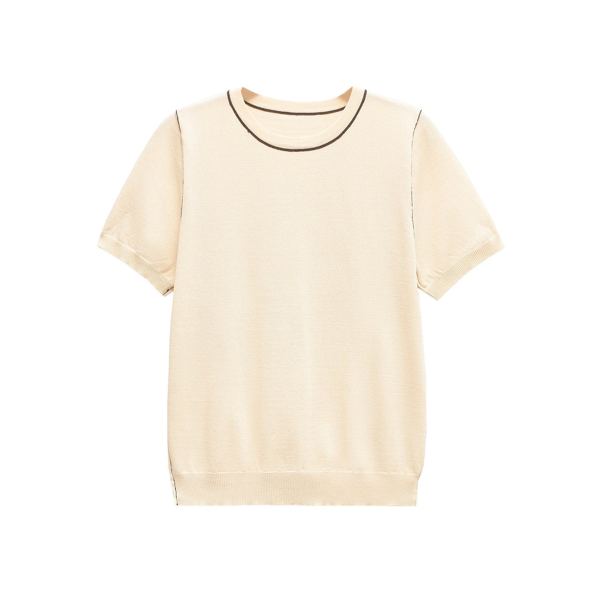 Vera | Crew Neck Knit Top Brown Contrast Trim