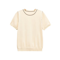 Vera | Crew Neck Knit Top Brown Contrast Trim