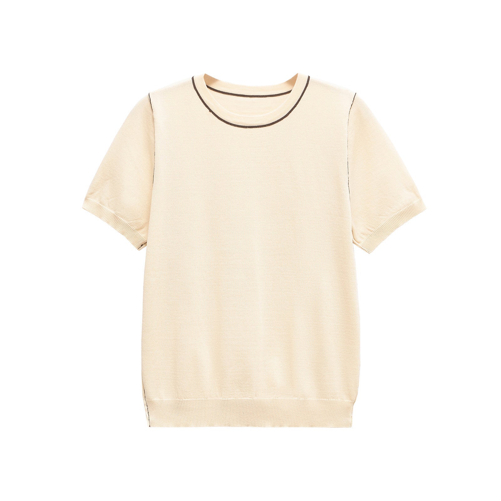 Vera | Crew Neck Knit Top Brown Contrast Trim