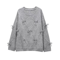 Alma | Bow Detail Knit Sweater Gray Crew Neck