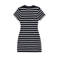 Liv | Striped Knit Dress Black White Short Sleeve