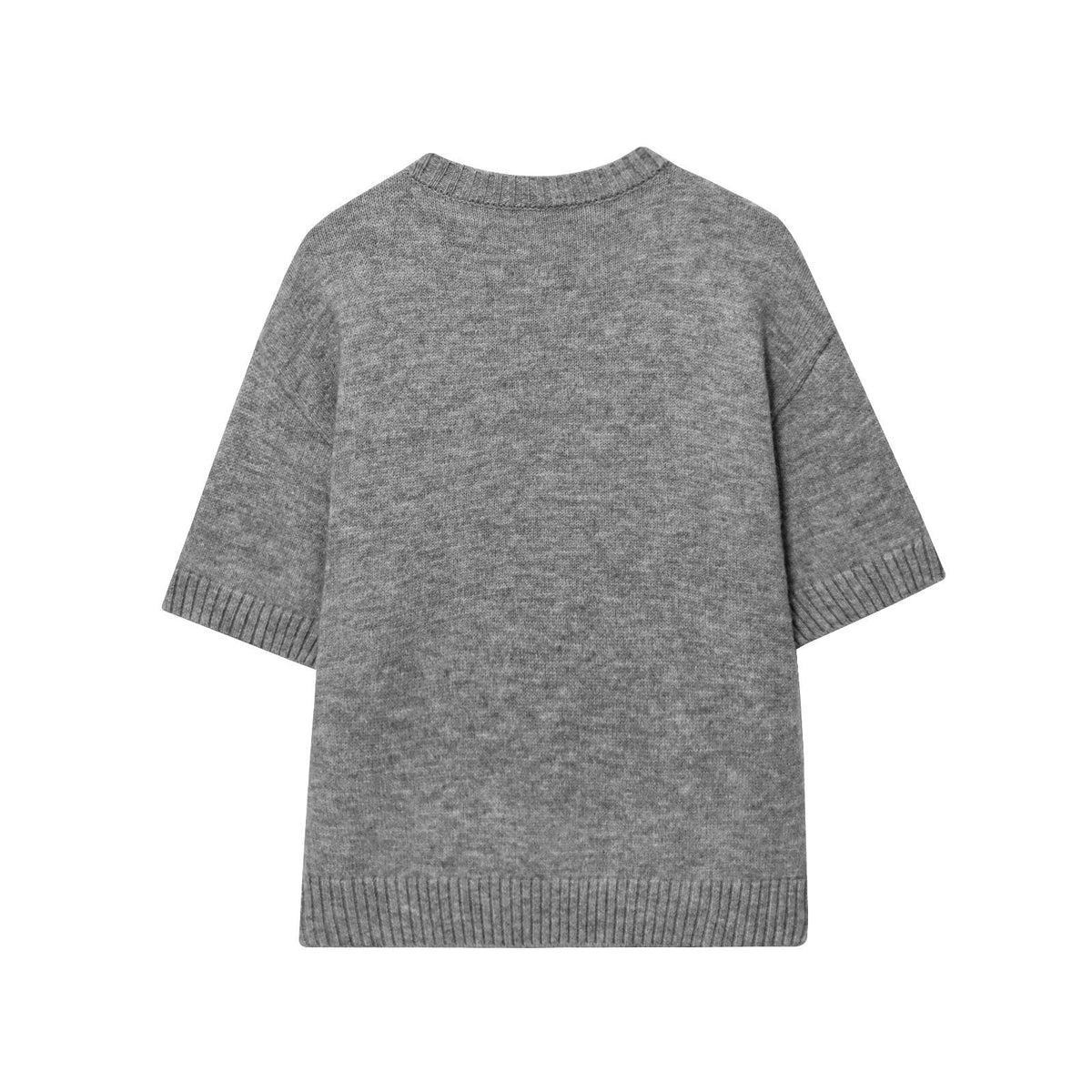 Thea | Short Sleeve Knit Sweater Gray Crew Neck