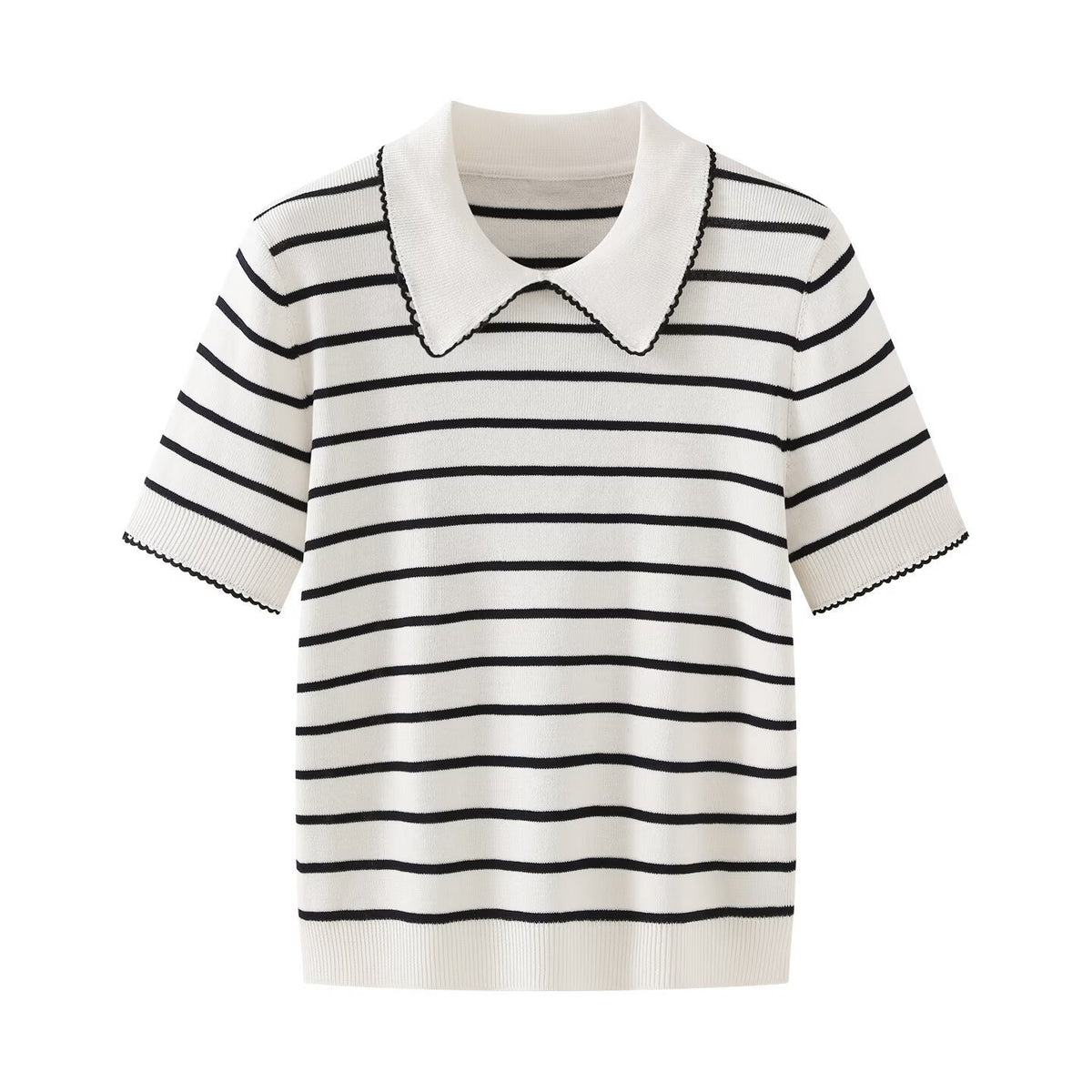 Ada | Preppy Collared Knit Top Black Short Sleeve