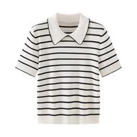 Ada | Preppy Collared Knit Top Black Short Sleeve