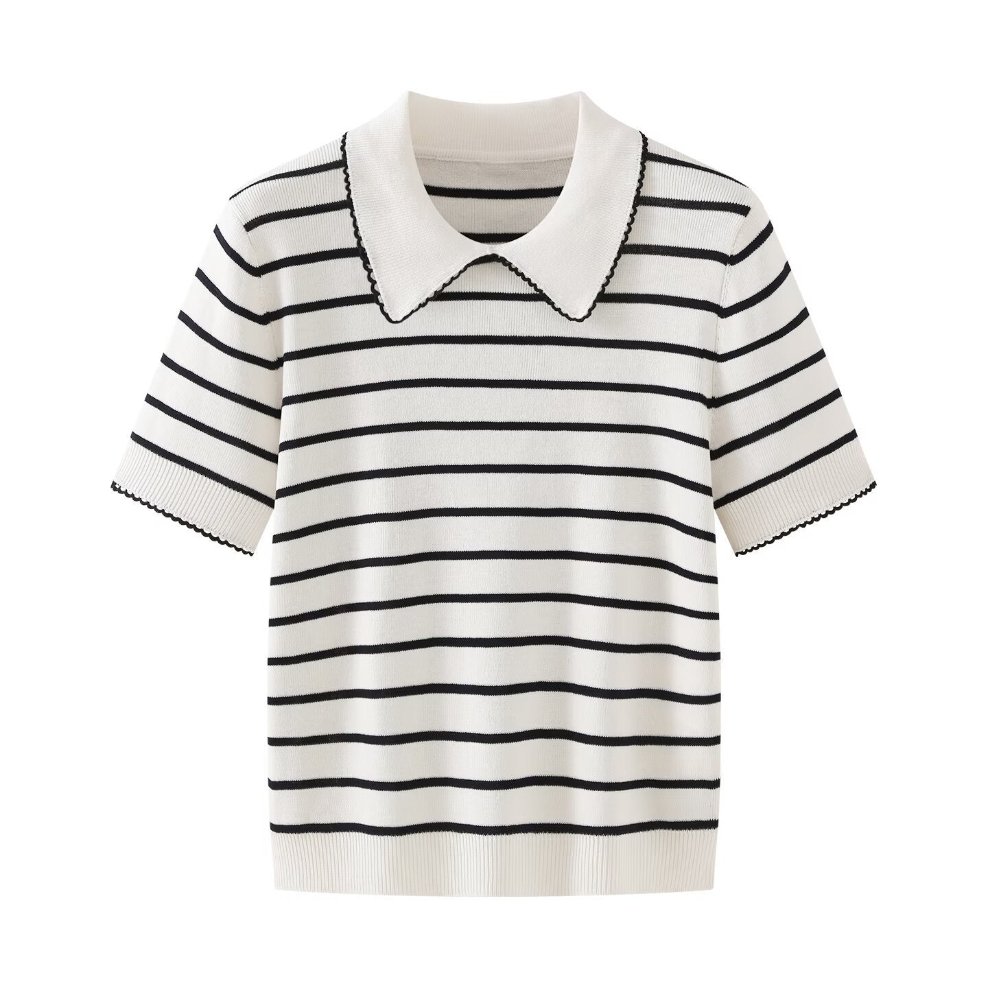 Ada | Preppy Collared Knit Top Black Short Sleeve