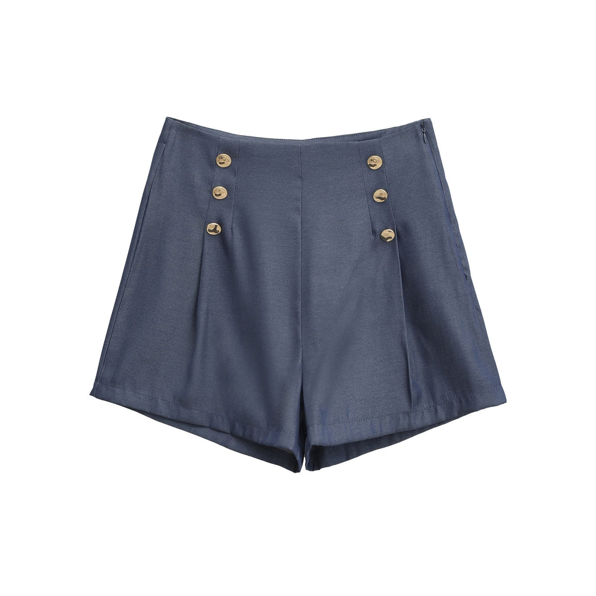 Vera | Pleated Button Shorts Navy Blue
