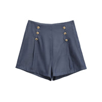 Vera | Pleated Button Shorts Navy Blue