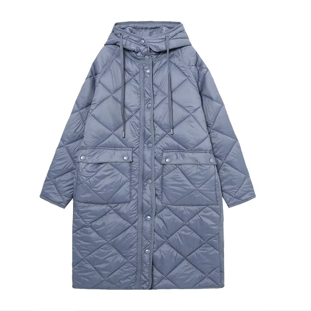 Rhea | Quilted Puffer Coat Gray Hooded Long Sleeve