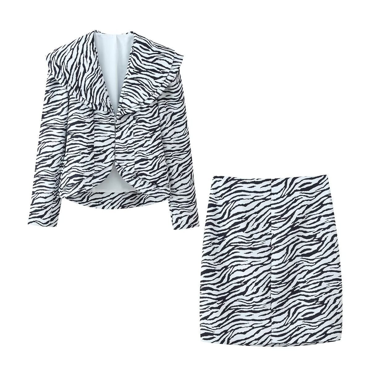 Vera | Zebra Stripe Blazer Skirt Set Black White