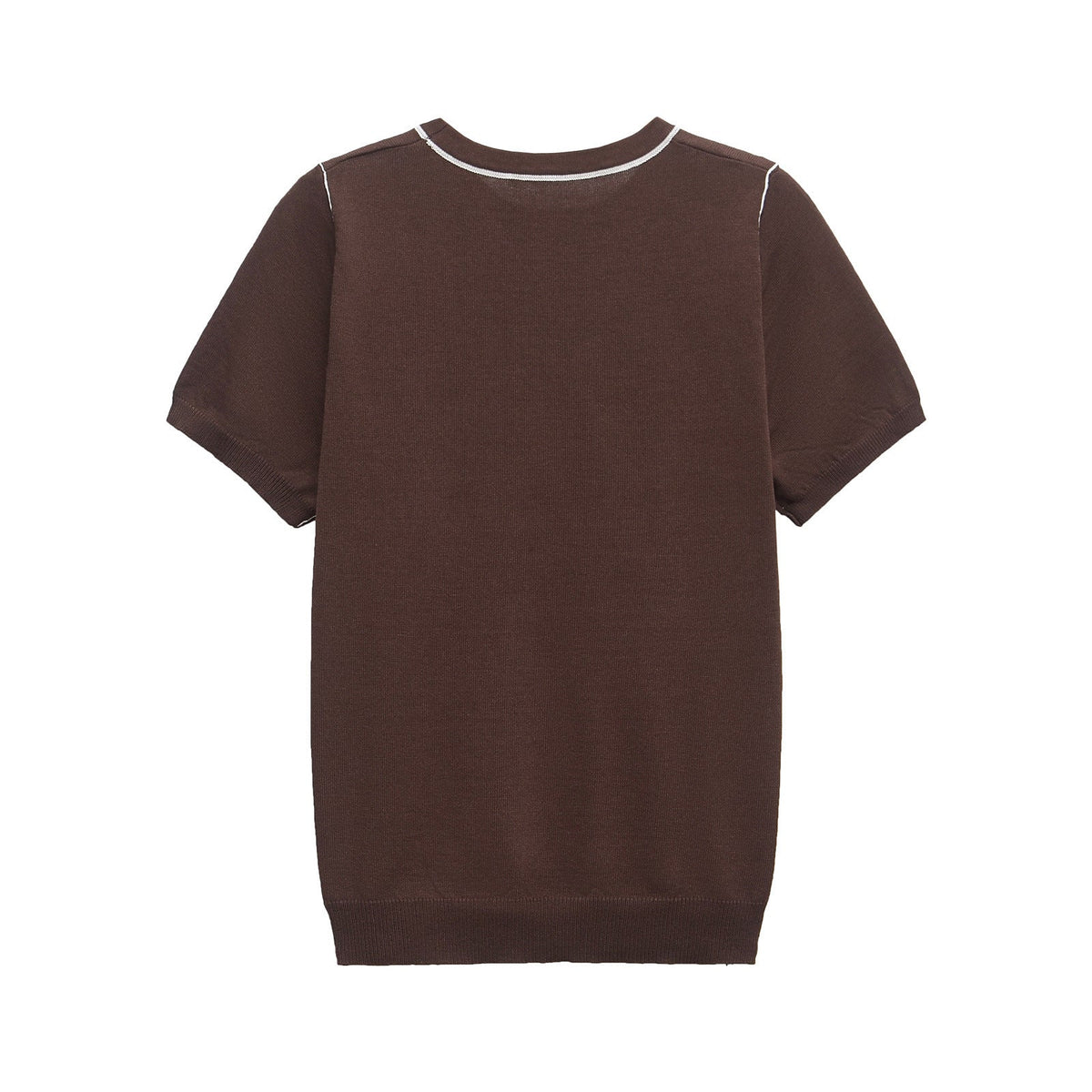 Vera | Crew Neck Knit Top Brown Contrast Trim