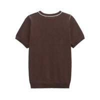 Vera | Crew Neck Knit Top Brown Contrast Trim