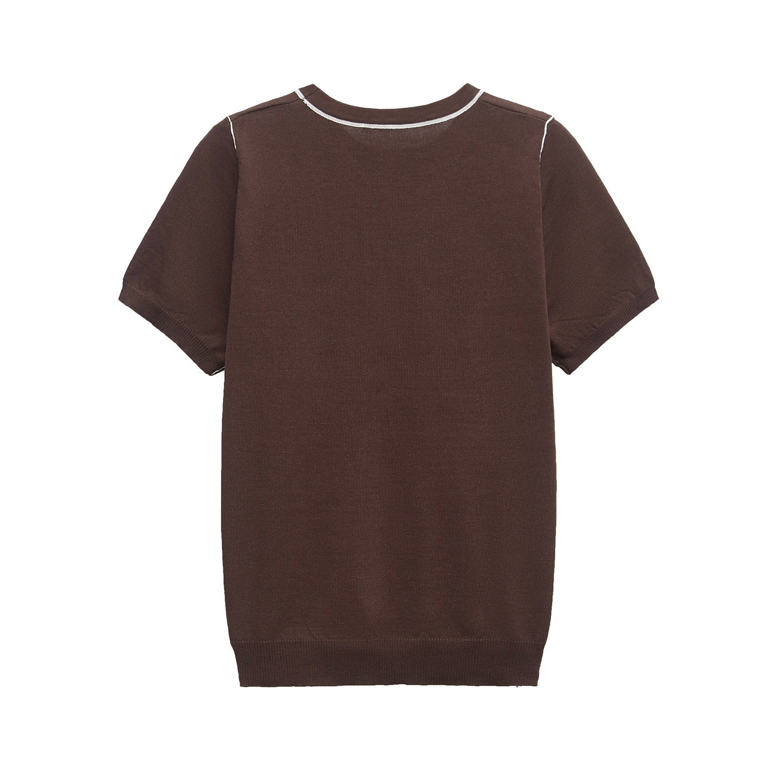 Vera | Crew Neck Knit Top Brown Contrast Trim