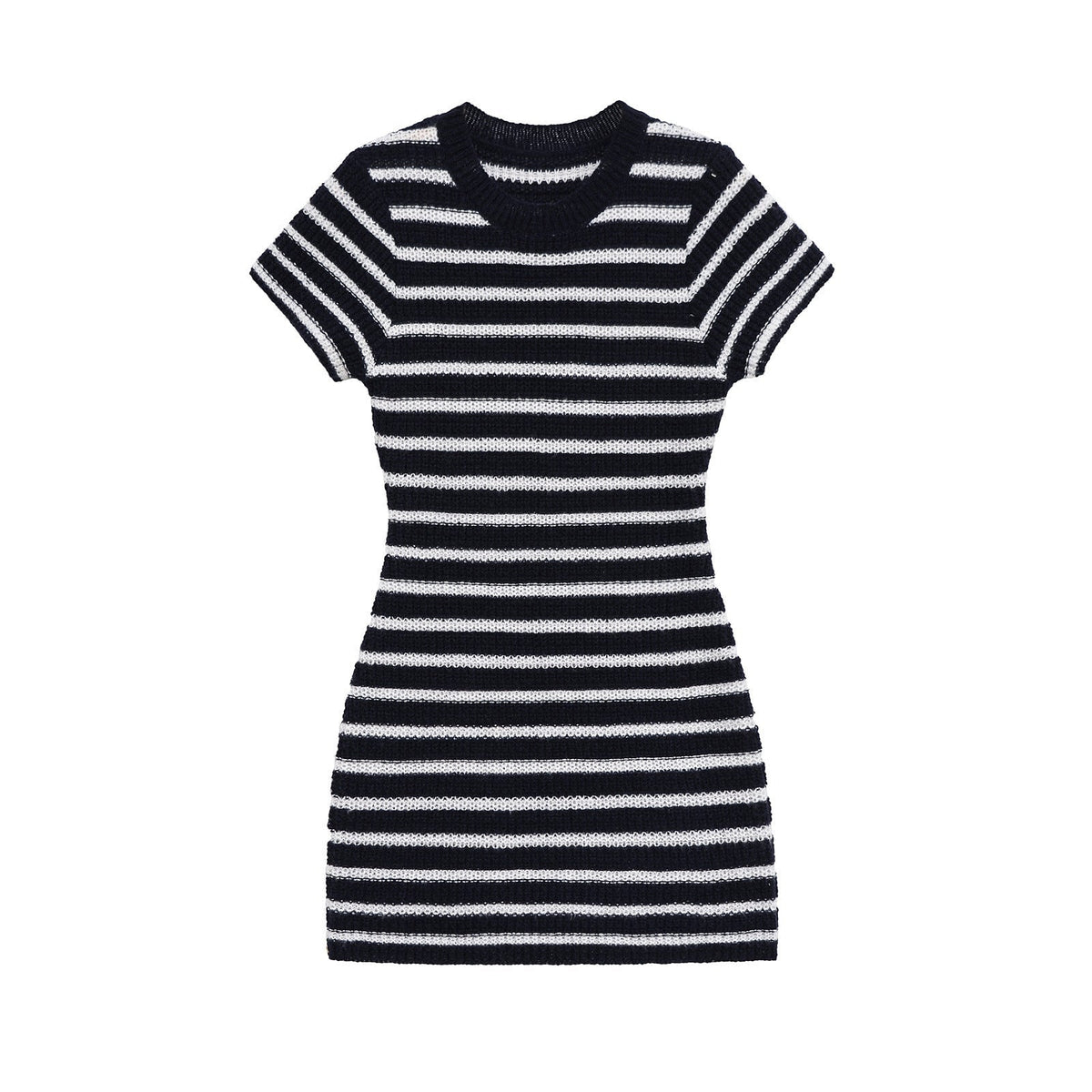 Liv | Striped Knit Dress Black White Short Sleeve