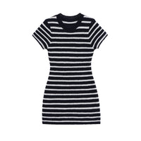 Liv | Striped Knit Dress Black White Short Sleeve