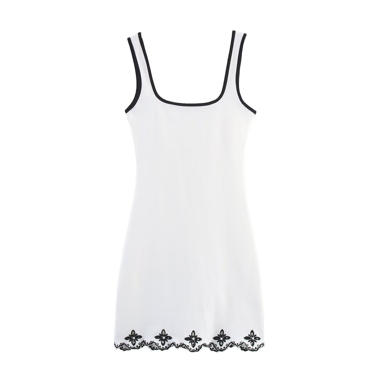 Viola | White Dress Black Lace Trim Sleeveless