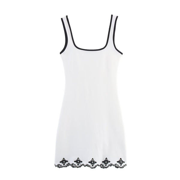 Viola | White Dress Black Lace Trim Sleeveless