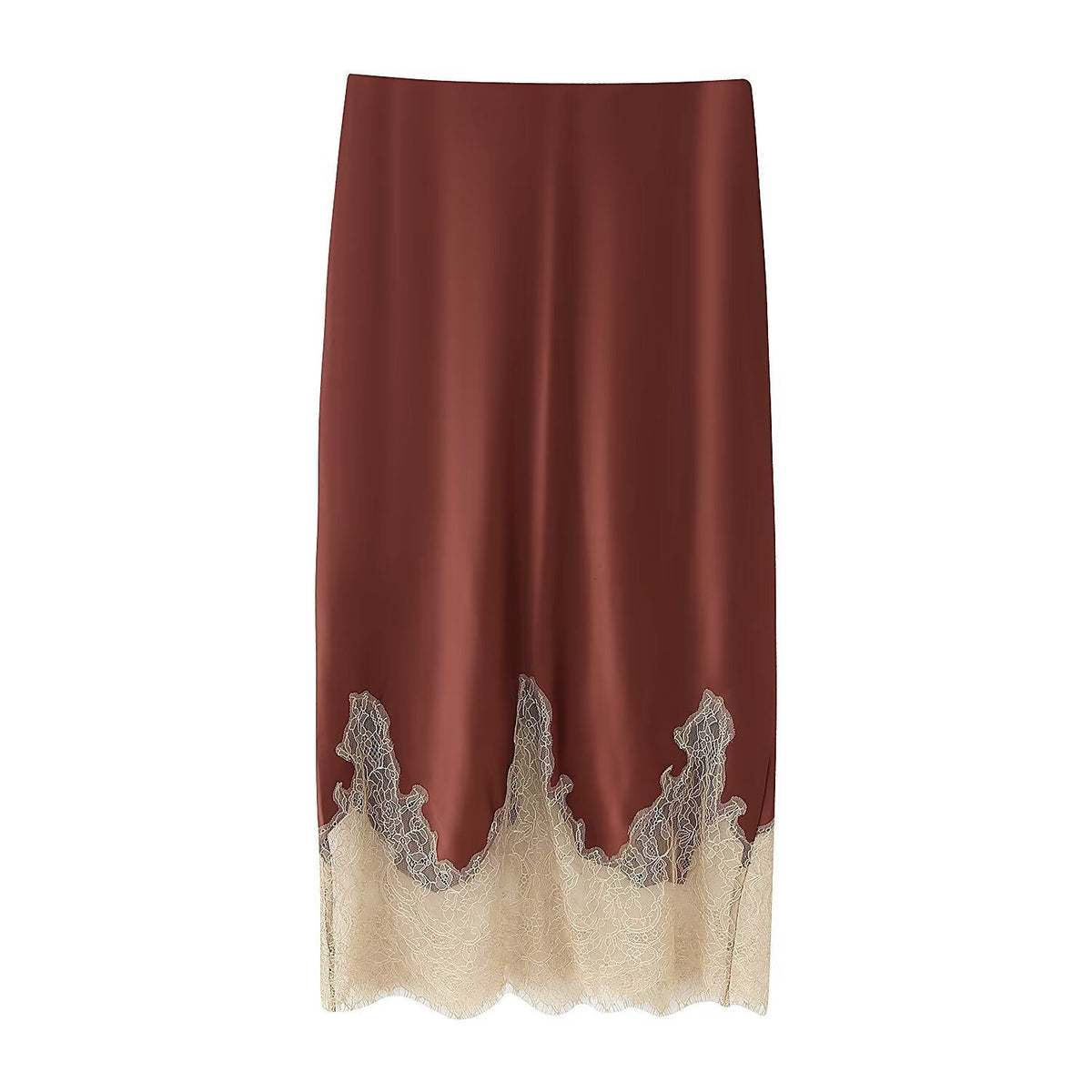 Neve | Lace Trim Midi Skirt Burgundy Cream