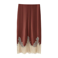 Neve | Lace Trim Midi Skirt Burgundy Cream
