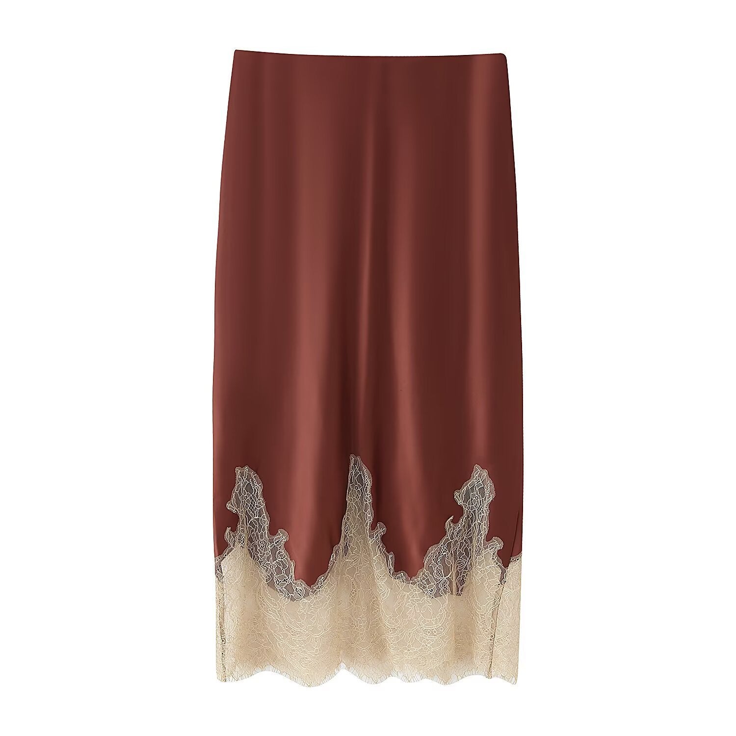 Neve | Lace Trim Midi Skirt Burgundy Cream