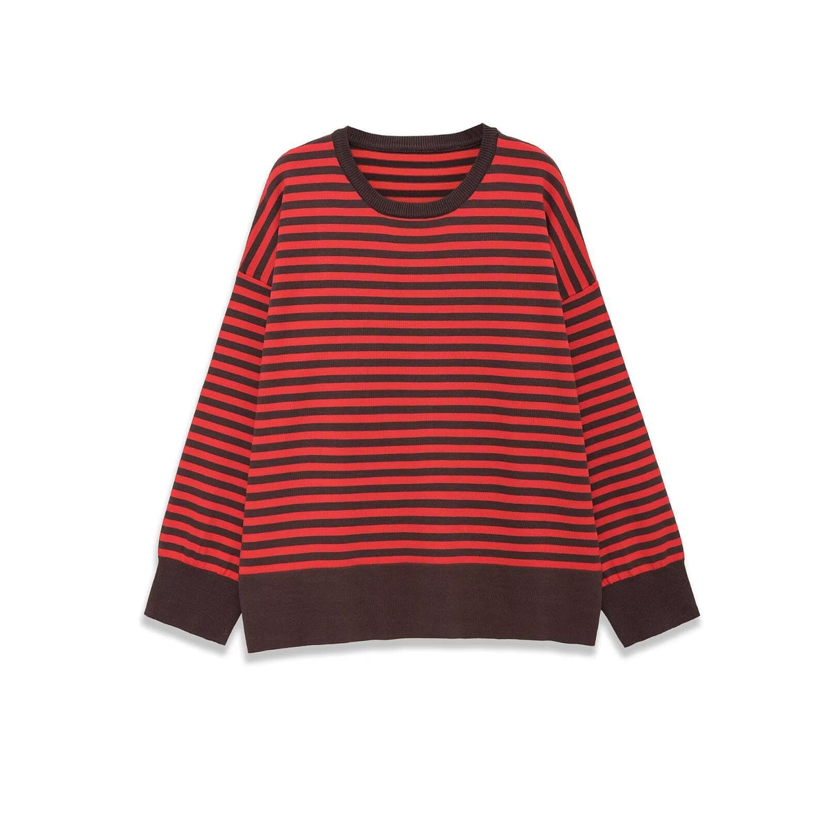 Margot | Striped Knit Sweater Red White Black Crew Neck