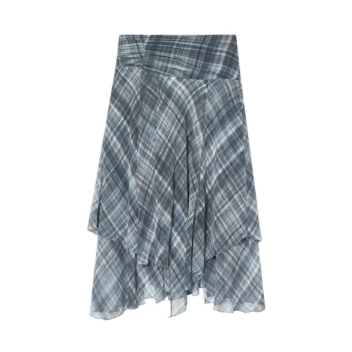 Iris | Plaid Midi Skirt Gray Layered Chiffon
