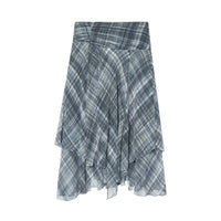 Iris | Plaid Midi Skirt Gray Layered Chiffon