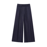 Neve | Wide Leg Pants Navy High Waisted Pleated