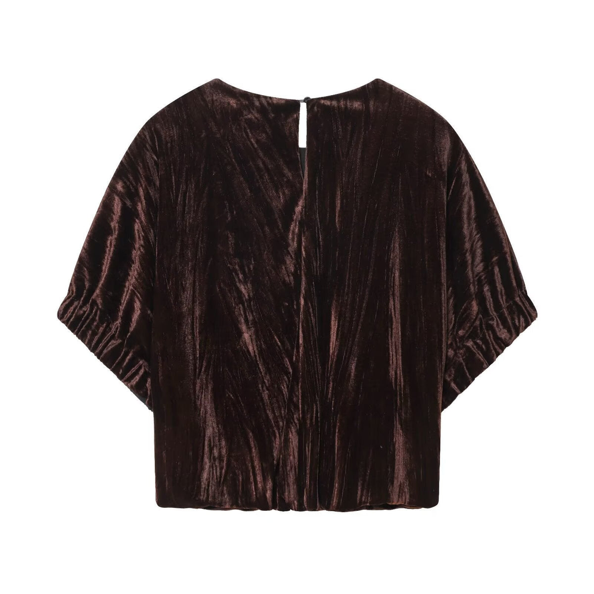 Cora | Velvet Puff Sleeve Top Brown Short Sleeve