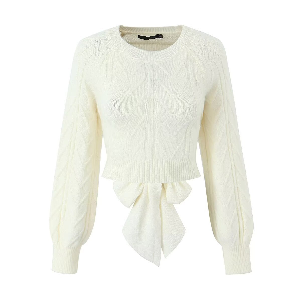 Neve | Cropped Cable Knit Sweater Cream Tie Back