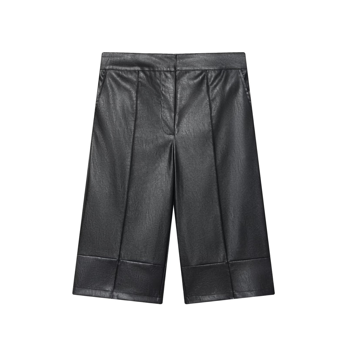 Isla | Faux Leather Shorts Black Wide Leg Culottes