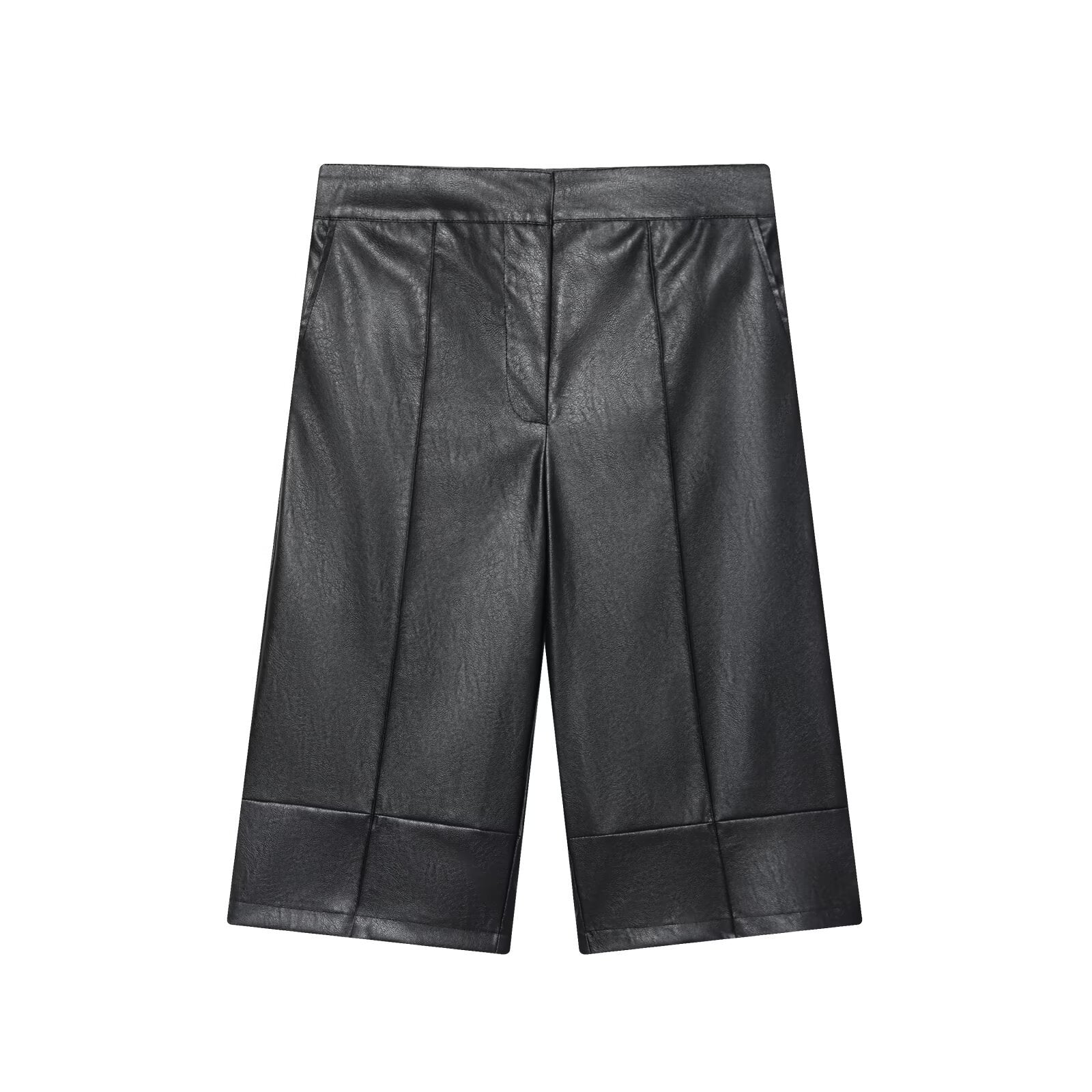 Isla | Faux Leather Shorts Black Wide Leg Culottes