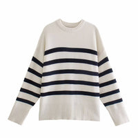 Neve | Striped Knit Sweater Black Cream Crew Neck