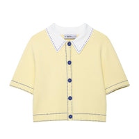 Ines | Short Sleeve Polo Shirt Yellow Contrast Stitching Collar