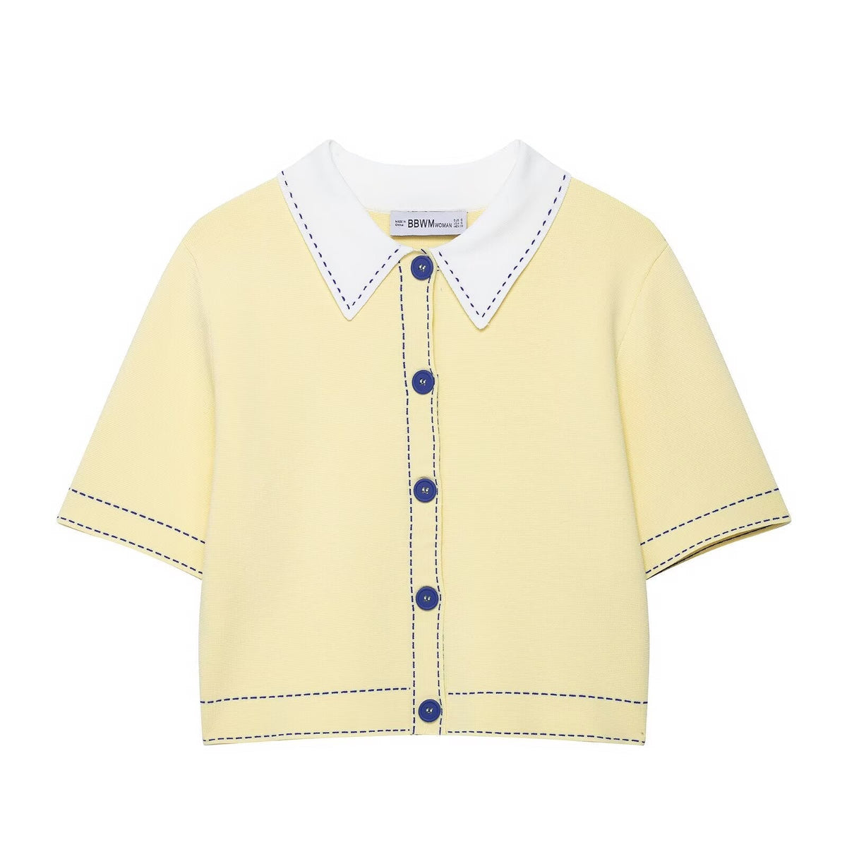 Ines | Short Sleeve Polo Shirt Yellow Contrast Stitching Collar