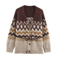 Vera | Knit Set Cream Cardigan Midi Skirt Patterned