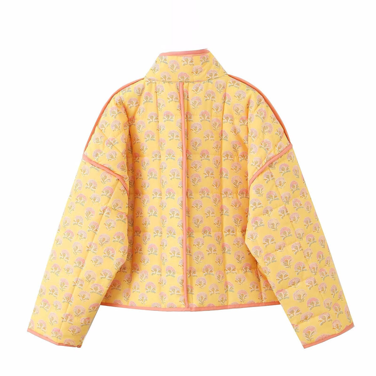 Isla | Quilted Floral Print Jacket Yellow Pink Trim