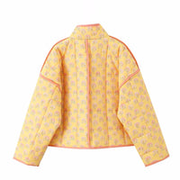 Isla | Quilted Floral Print Jacket Yellow Pink Trim