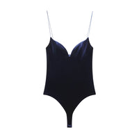 Vera | Satin Halter Bodysuit Black Thong Sleek