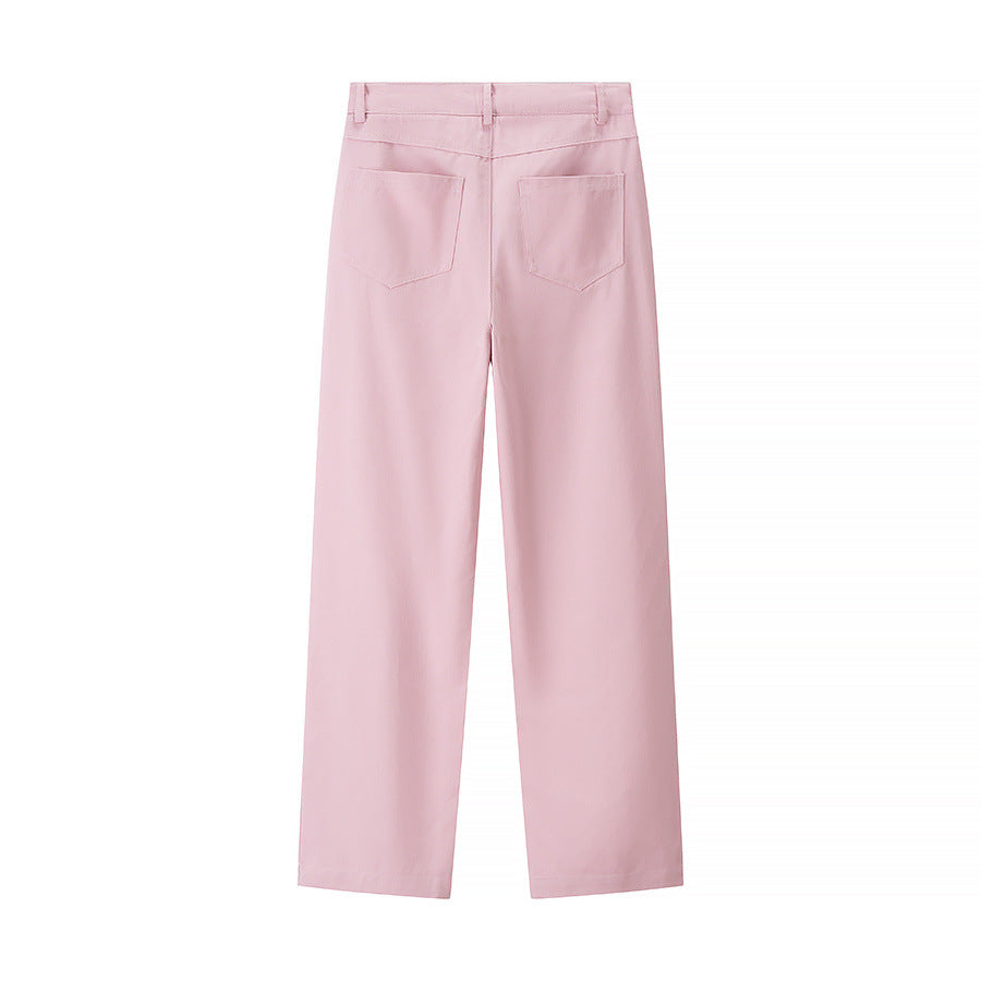 Vera | High Waisted Wide Leg Pants Pink Diamond Stitch