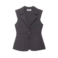 Vera | Sleeveless Blazer Vest Gray Button Front Tailored