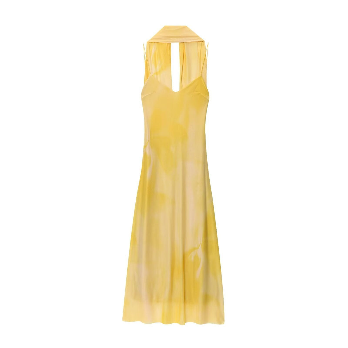 Lux | Halter Maxi Dress Red Orange Tie Dye Sheer