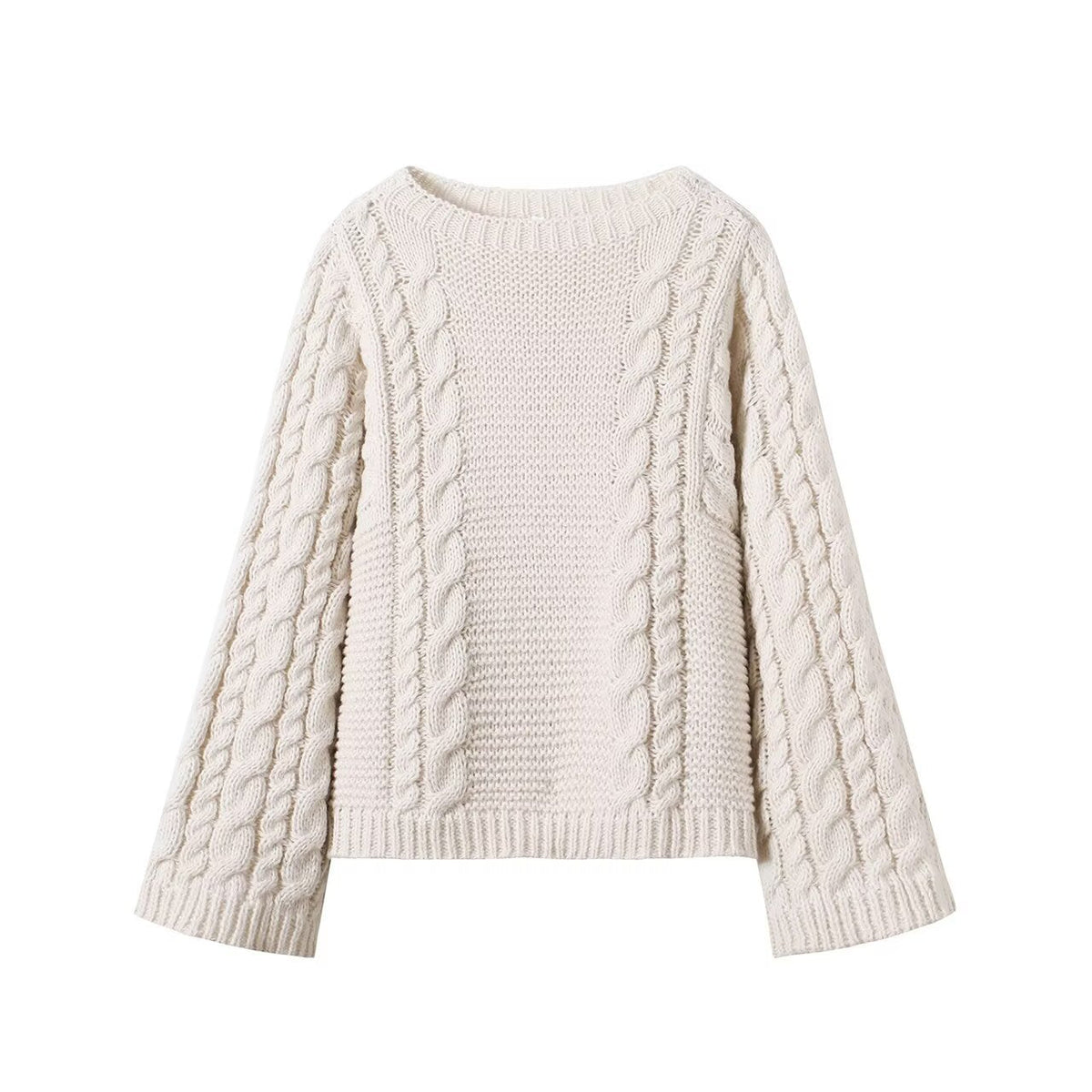 Aria | Cable Knit Sweater Cream Crew Neck Long Sleeve