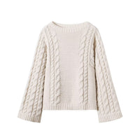 Aria | Cable Knit Sweater Cream Crew Neck Long Sleeve