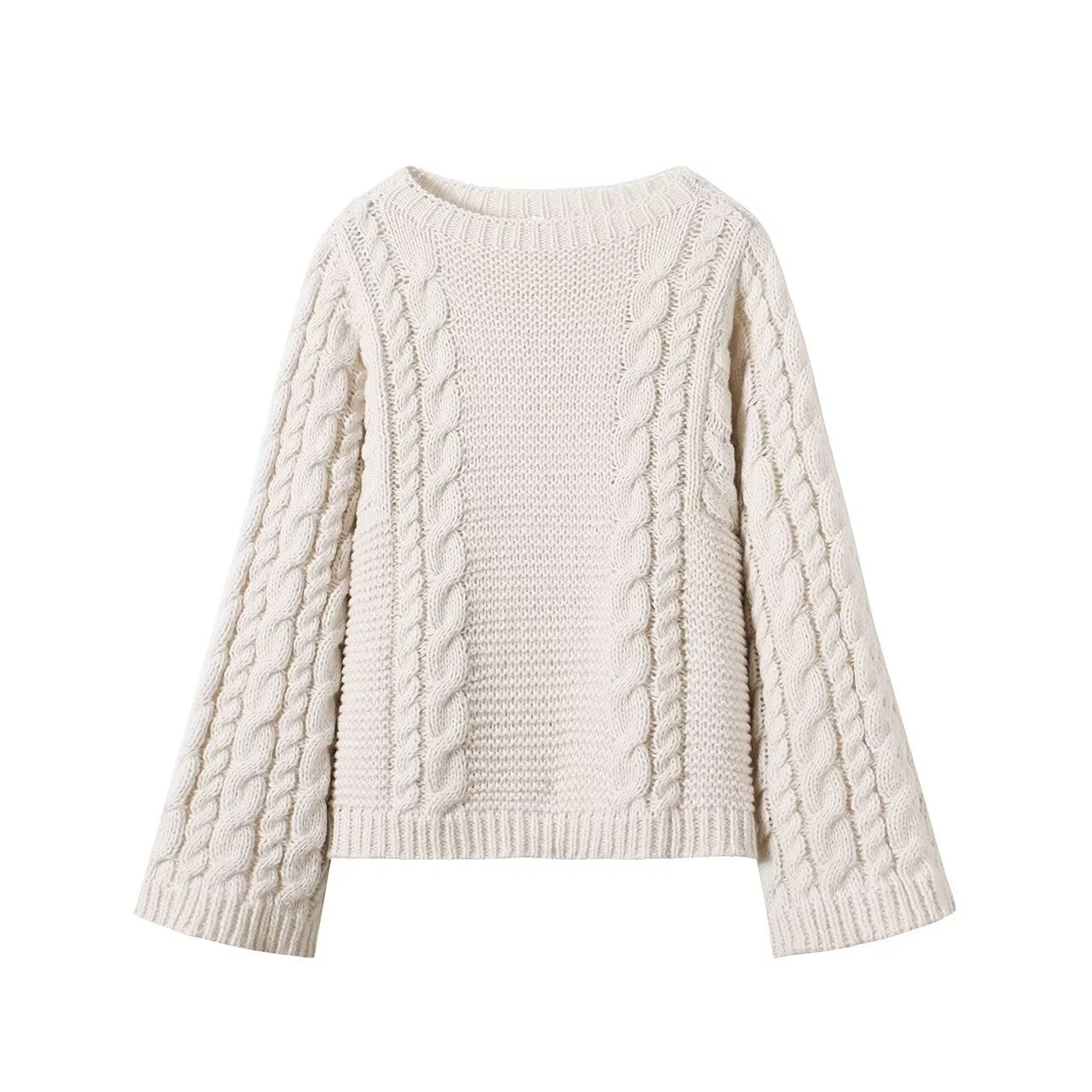 Aria | Cable Knit Sweater Cream Crew Neck Long Sleeve