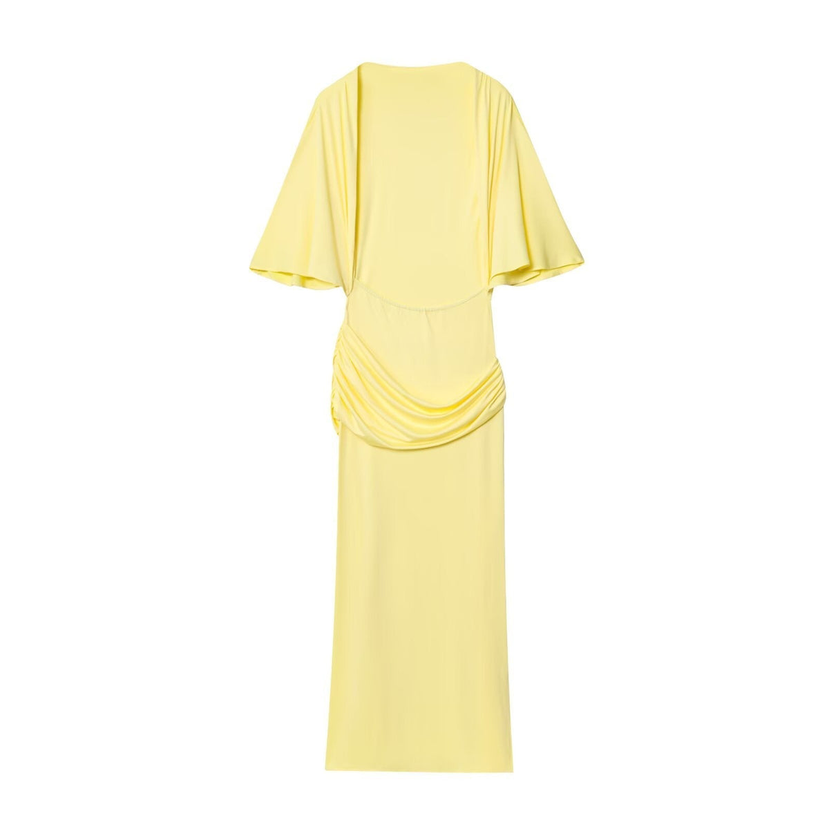 Cora | Ruched Midi Dress Yellow Cape Sleeve