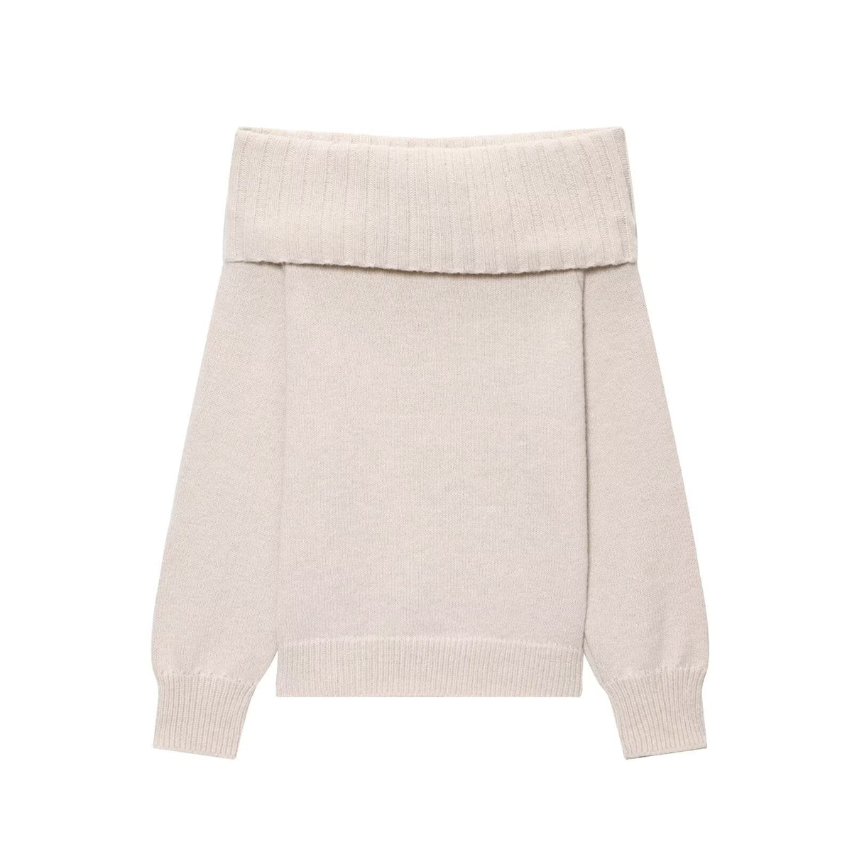 Vera | Off Shoulder Knit Sweater Cream Foldover Neck
